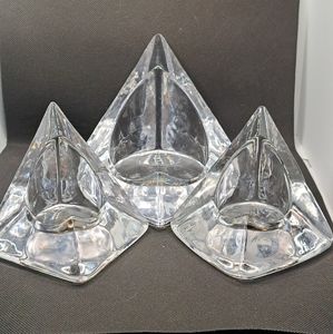 3 Nybro Sweden Ice Glass Candle Holders Large and 2 small set.
